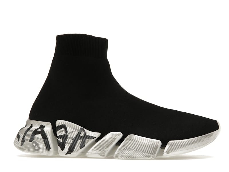 Balenciaga Speed 2.0 Graffiti Recycled Knit Black White