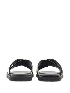 Ferragamo crossover-strap cotton sandals light beige/black