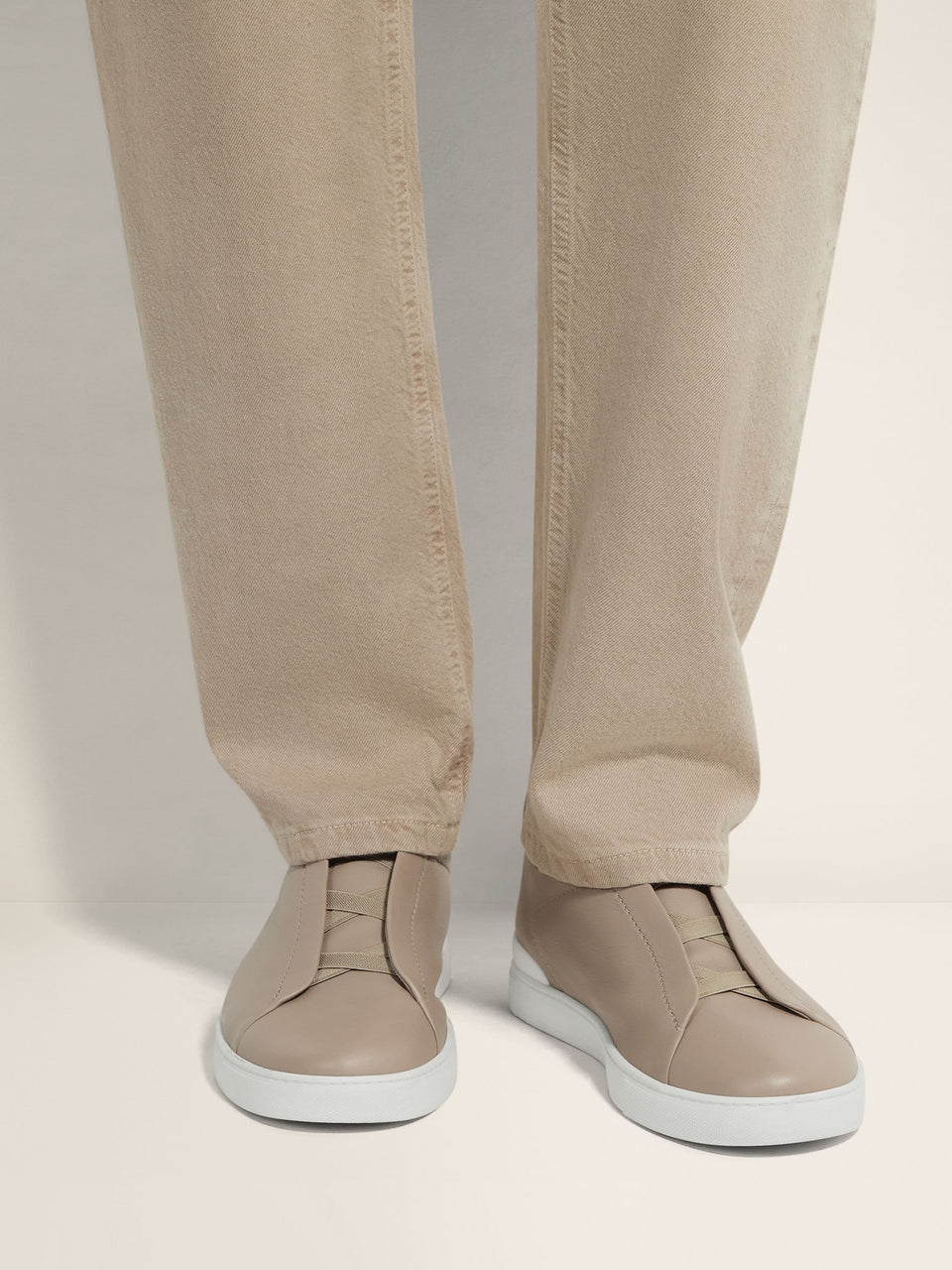 Zegna Light Taupe Triple Stitch Secondskin Sneakers