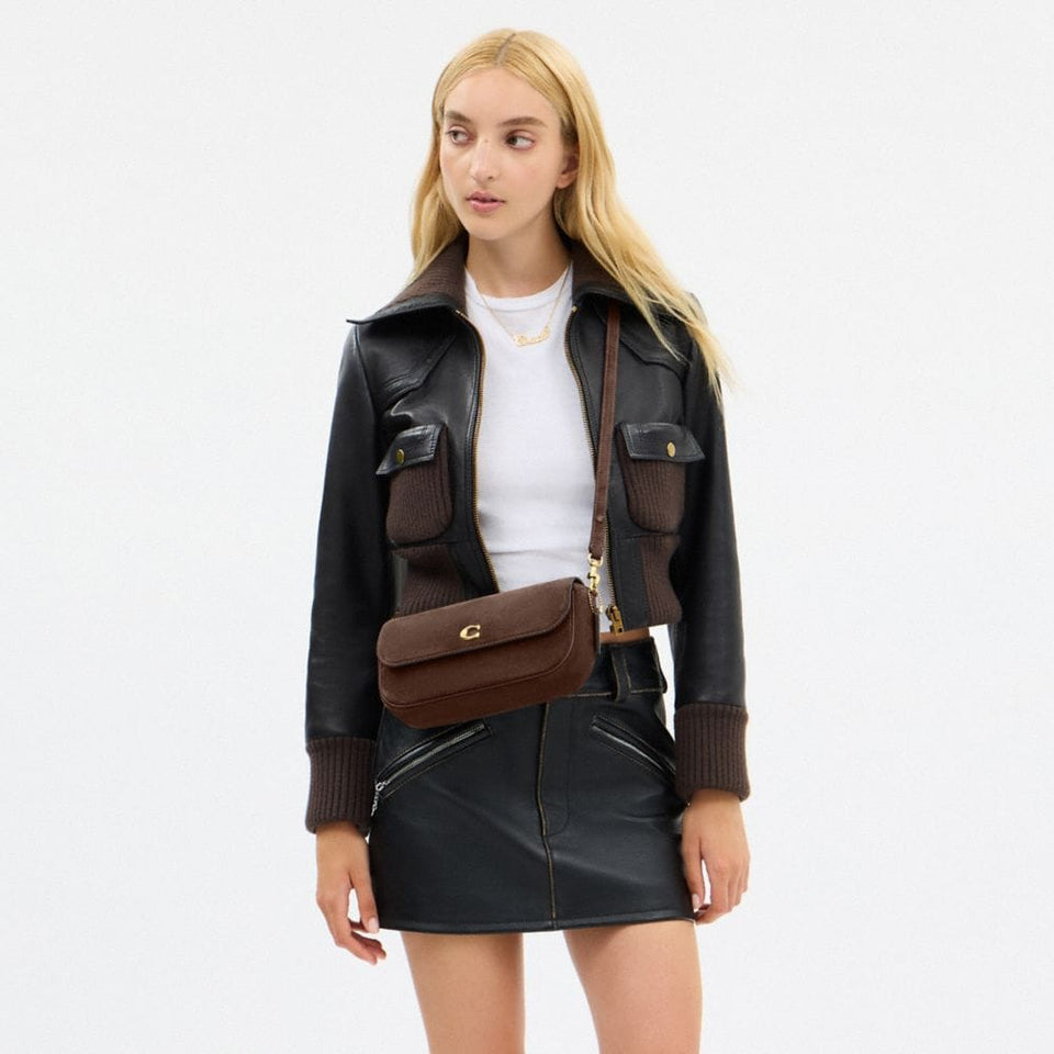Coach Brook Flap Chain Bag Brass Dark Chocolate