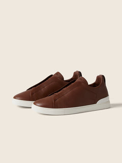Zegna Almond Brown Triple Stitch Secondskin Sneakers