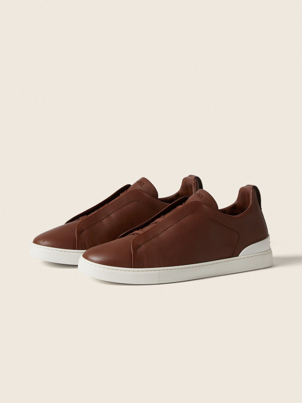 Zegna Almond Brown Triple Stitch Secondskin Sneakers