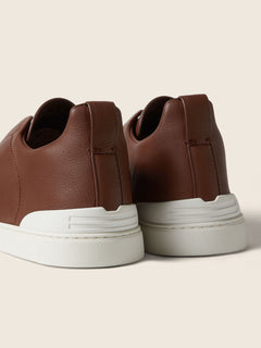 Zegna Almond Brown Triple Stitch Secondskin Sneakers
