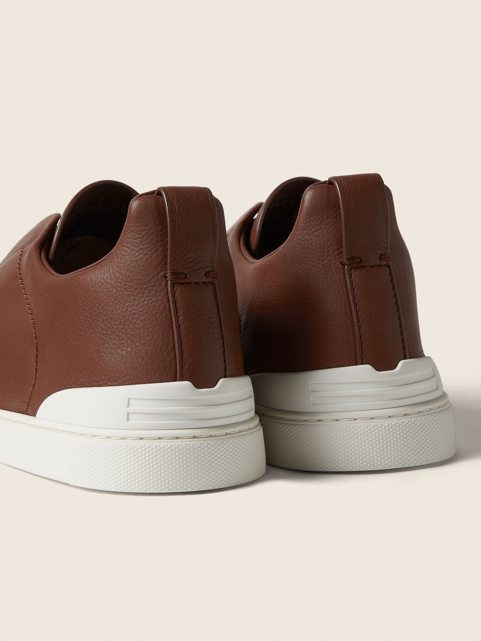 Zegna Almond Brown Triple Stitch Secondskin Sneakers