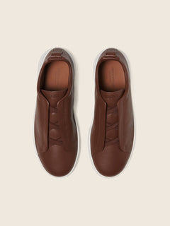 Zegna Almond Brown Triple Stitch Secondskin Sneakers