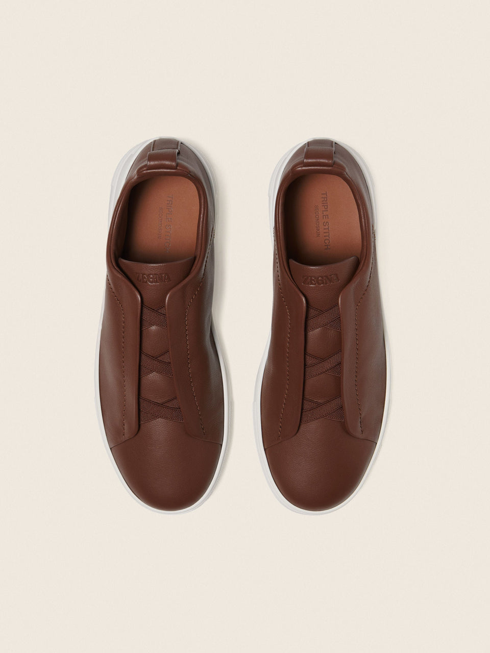 Zegna Almond Brown Triple Stitch Secondskin Sneakers