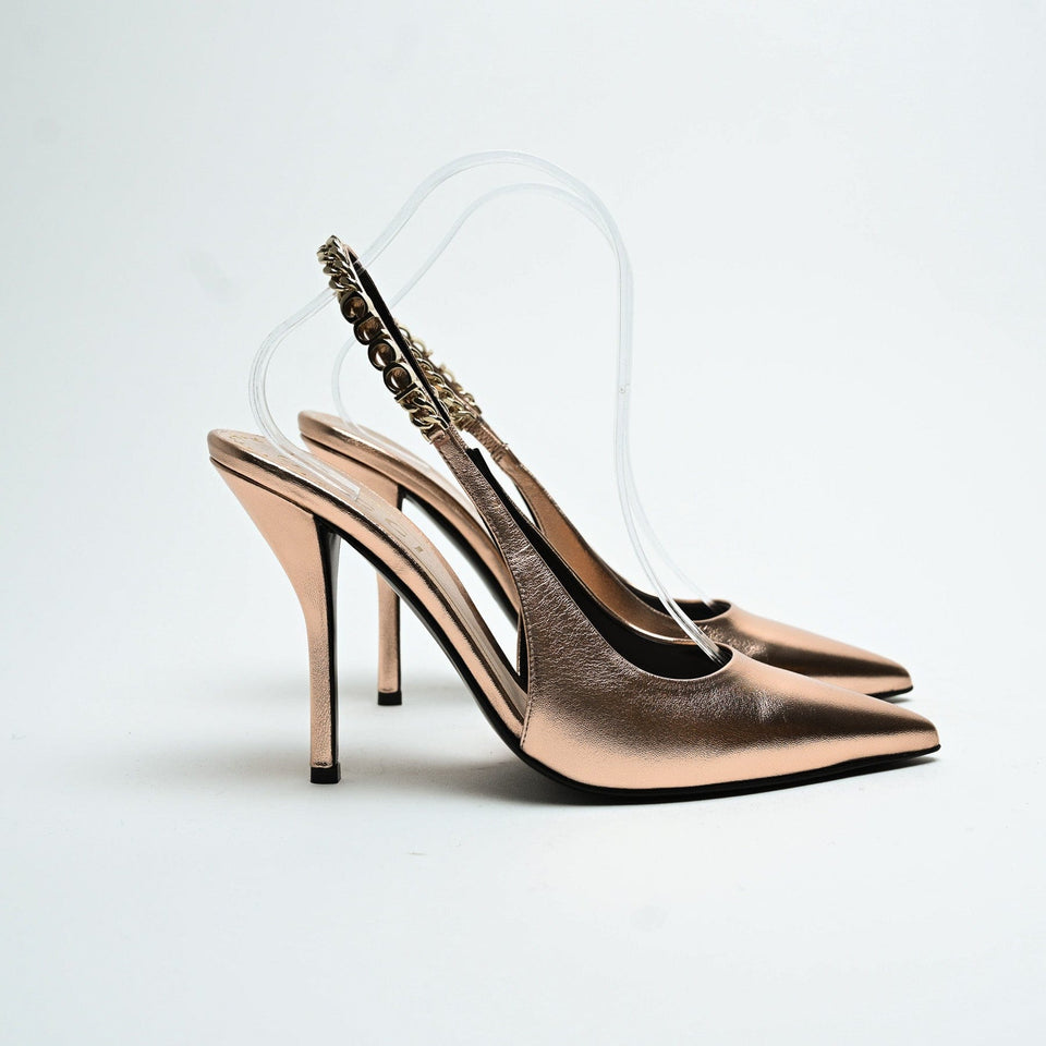 Gucci Rose Gold Metallic Calf Leather Signoria Slingback Heels