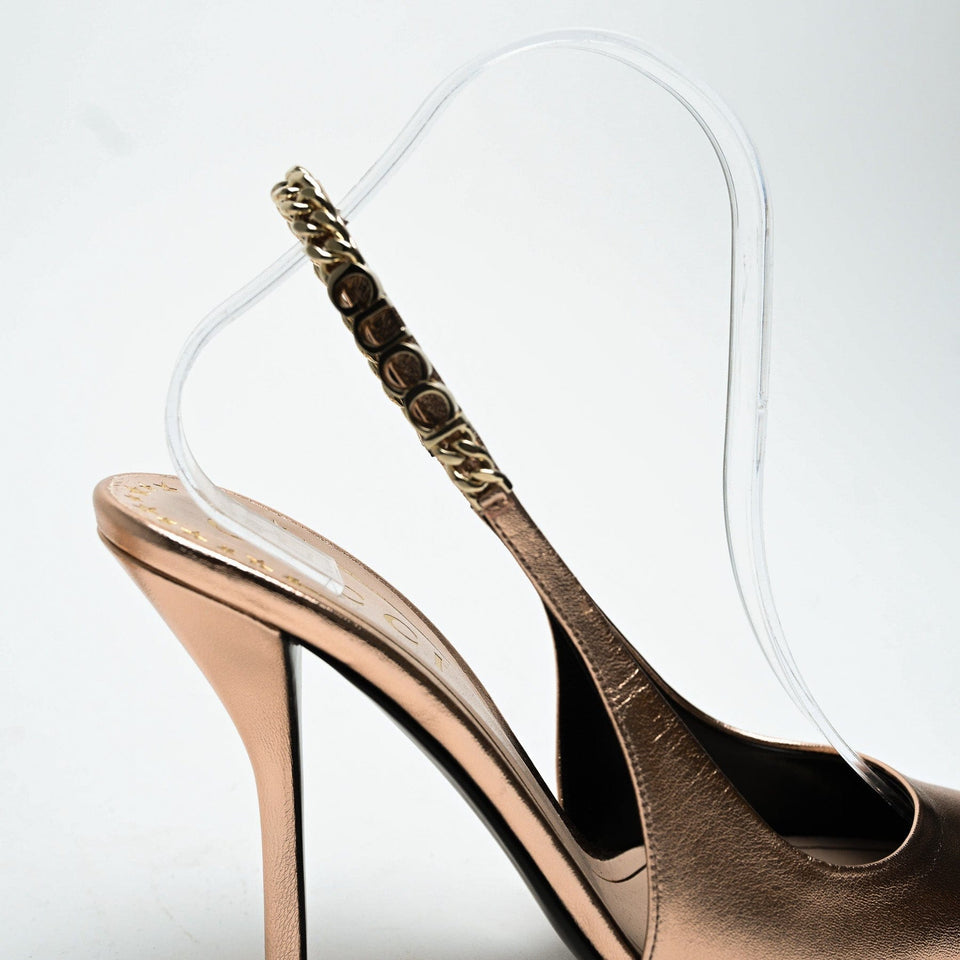 Gucci Rose Gold Metallic Calf Leather Signoria Slingback Heels