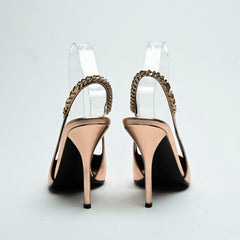 Gucci Rose Gold Metallic Calf Leather Signoria Slingback Heels