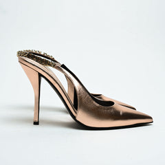 Gucci Rose Gold Metallic Calf Leather Signoria Slingback Heels
