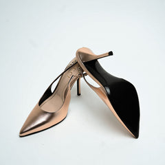 Gucci Rose Gold Metallic Calf Leather Signoria Slingback Heels