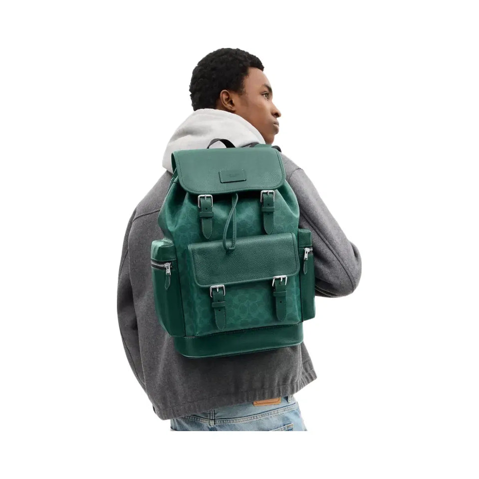 Coach Sprint Backpack In Colorblock Signature Canvas Silver Sea Green