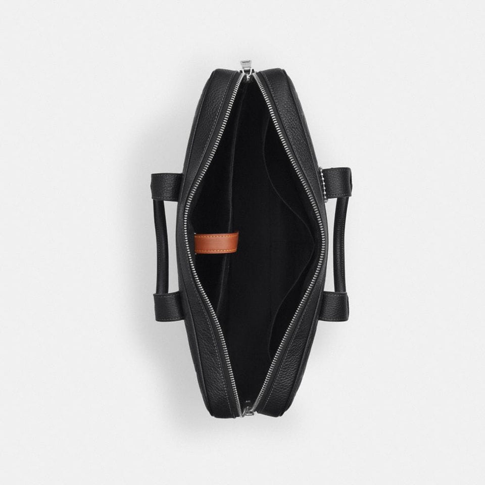Coach Austin Brief In Signature Leather Silver Black