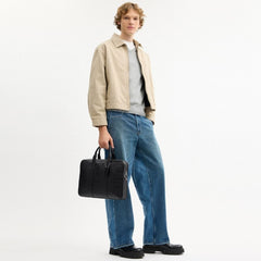Coach Austin Brief In Signature Leather Silver Black