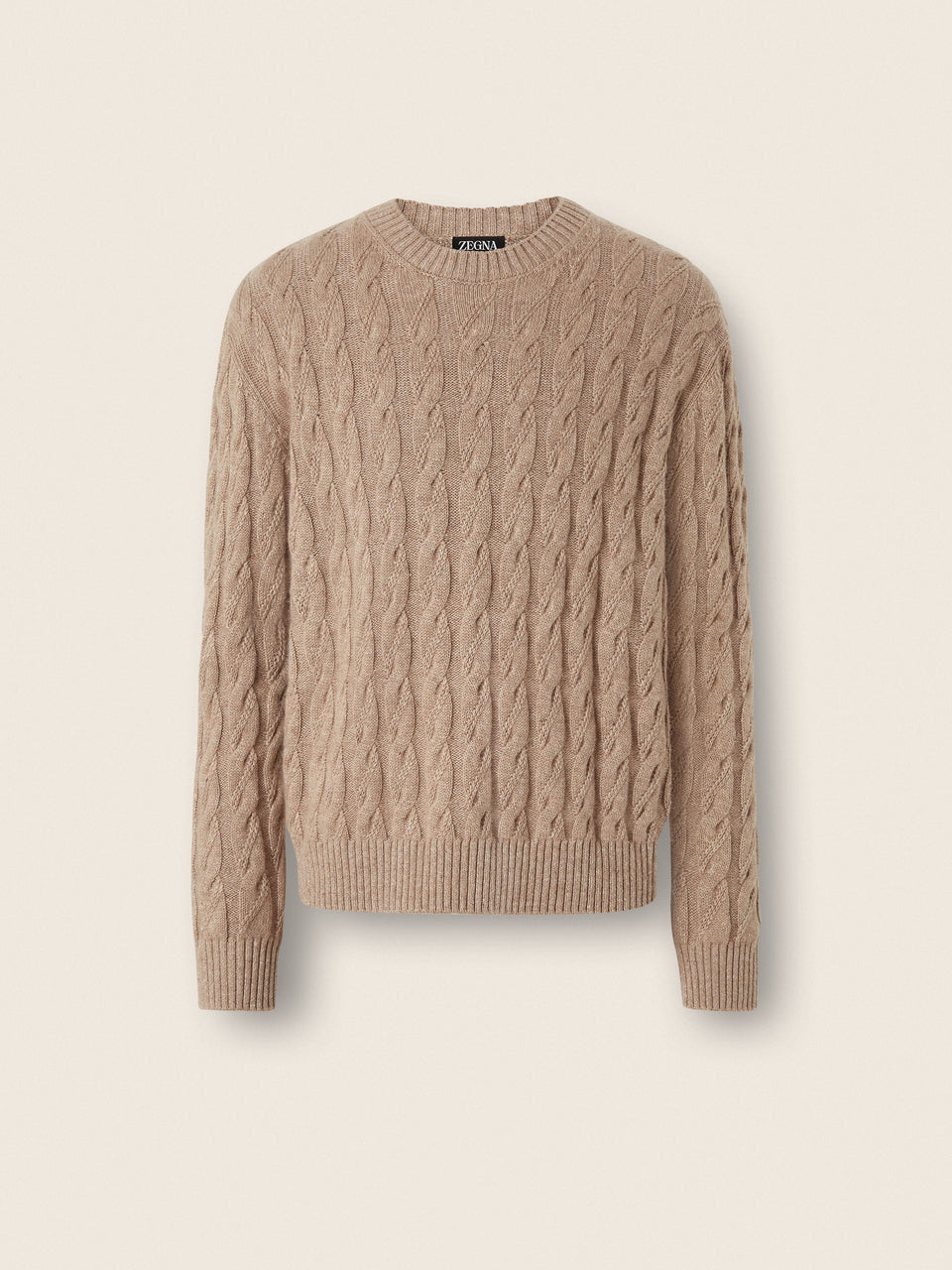 Zegna Beige Mlange Linen Cashmere And Silk Crewneck