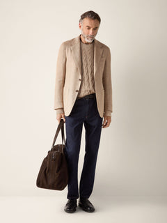 Zegna Beige Mlange Linen Cashmere And Silk Crewneck