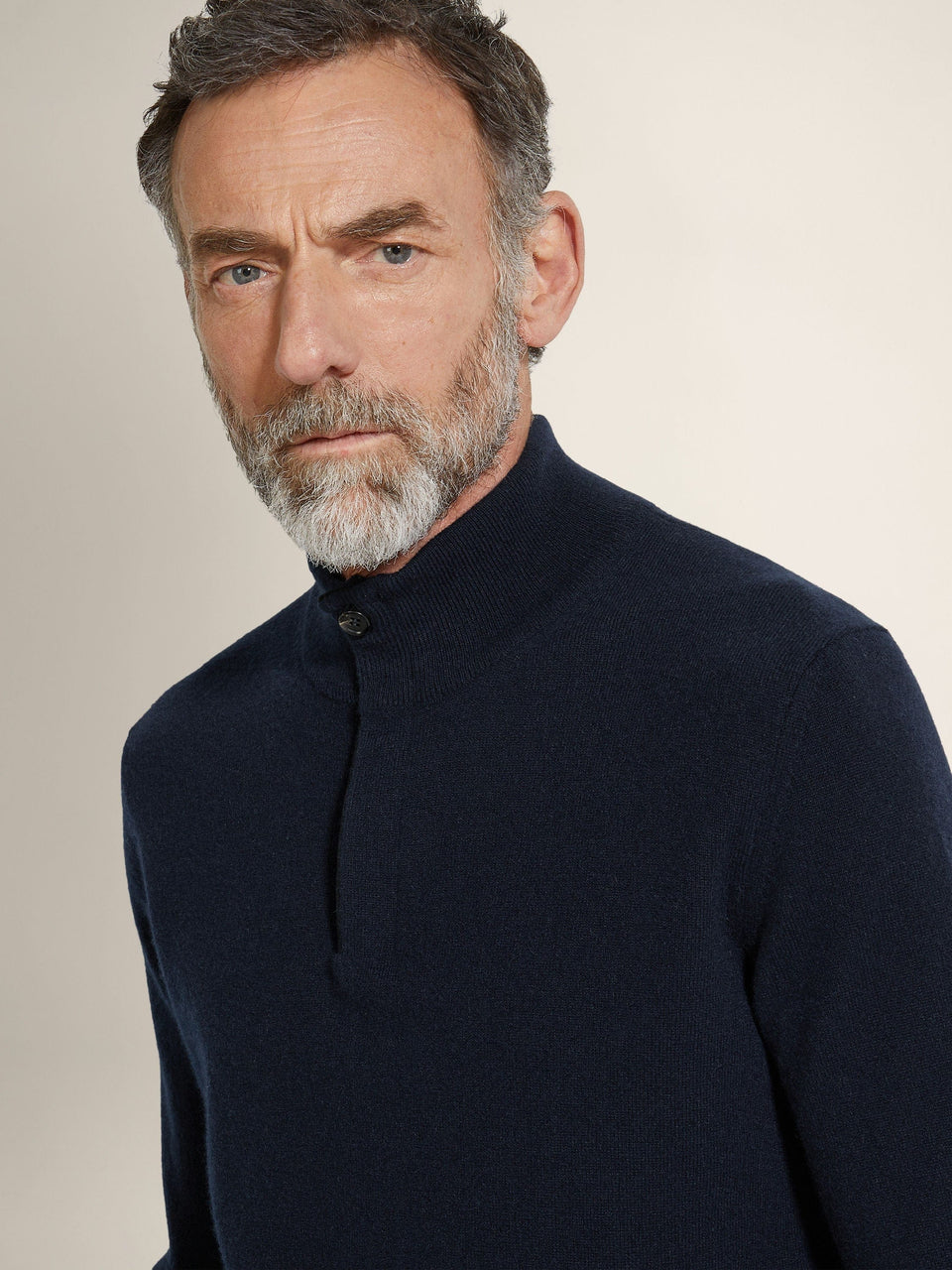 Zegna Navy Blue Mlange Oasi Cashmere Zip Mock Neck Sweater