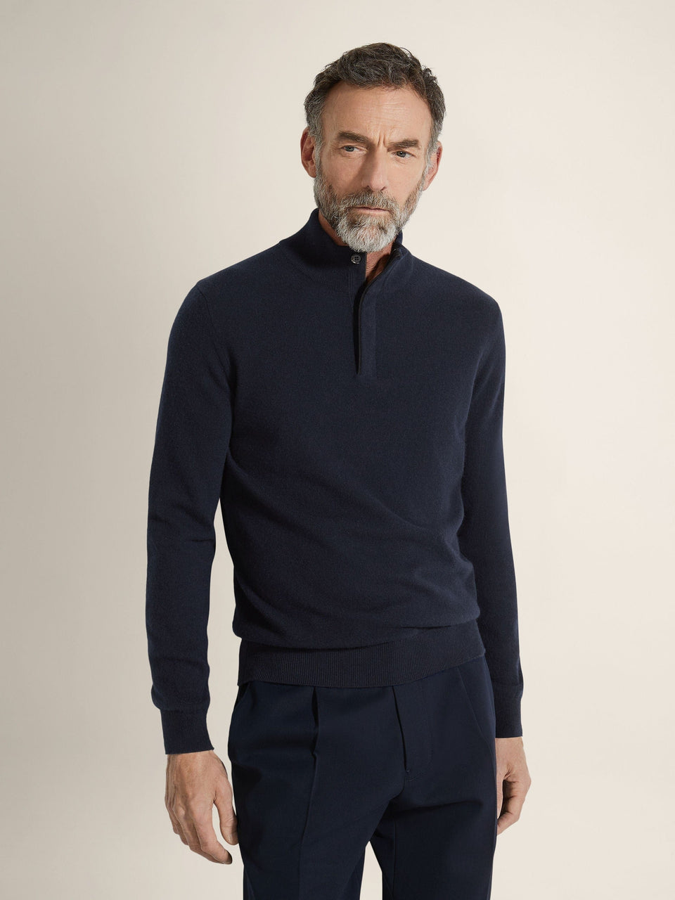 Zegna Navy Blue Mlange Oasi Cashmere Zip Mock Neck Sweater