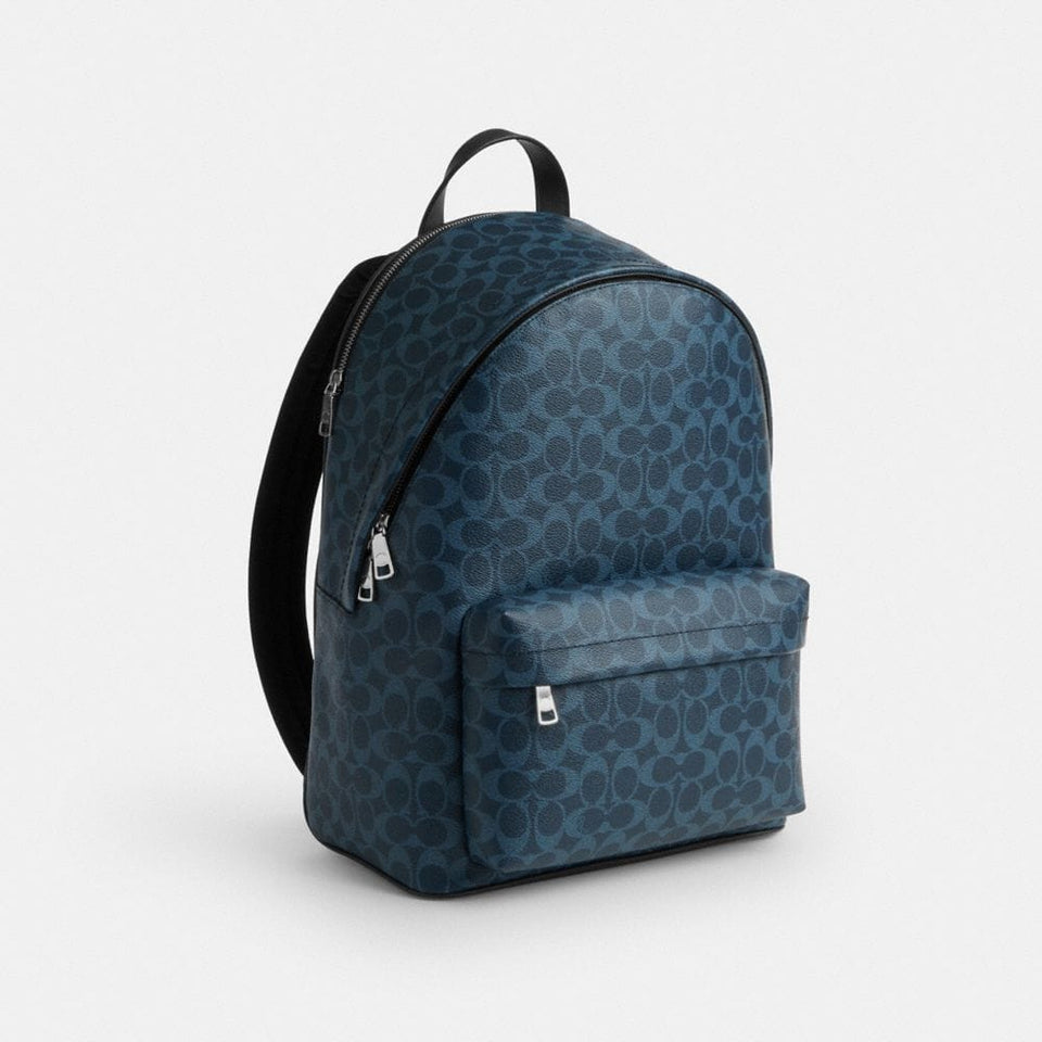 Coach Taylor Backpack In Signature Canvas Silver Ink Blue