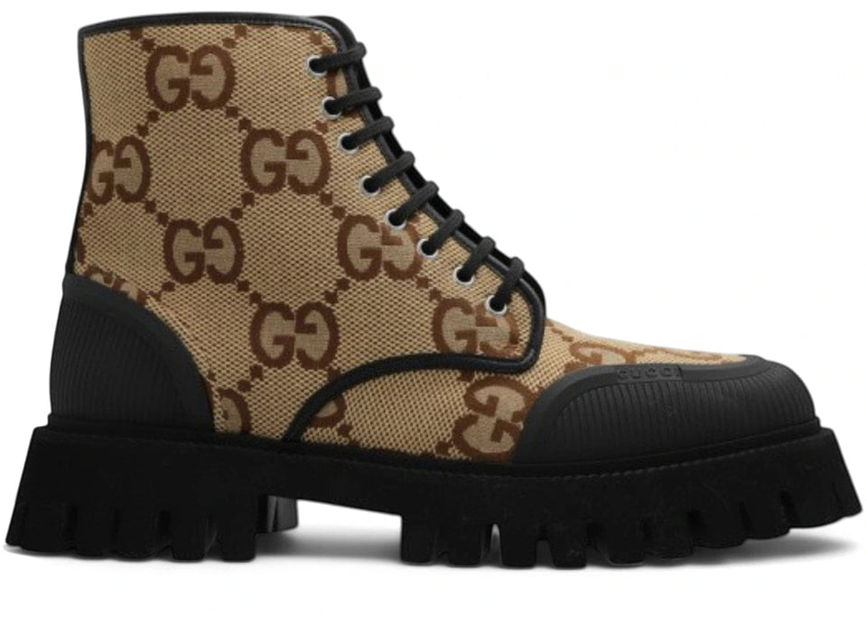 Gucci Lace Up Boot Maxi GG - Camel