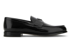 Prada Enamel-Triangle-Logo Slip-On Loafers Black