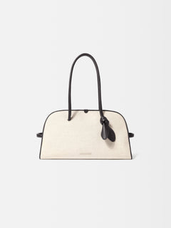 Jacquemus The Turismo Bowling Bag In Linen And Grained Leather Light Greige/Black