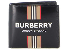 Burberry Bi-Fold Icon Stripe Leather Wallet Black