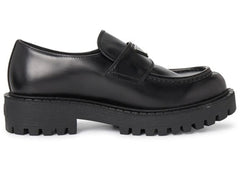 Prada Lug Sole Loafer Black Brushed Leather