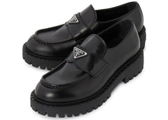 Prada Lug Sole Loafer Black Brushed Leather