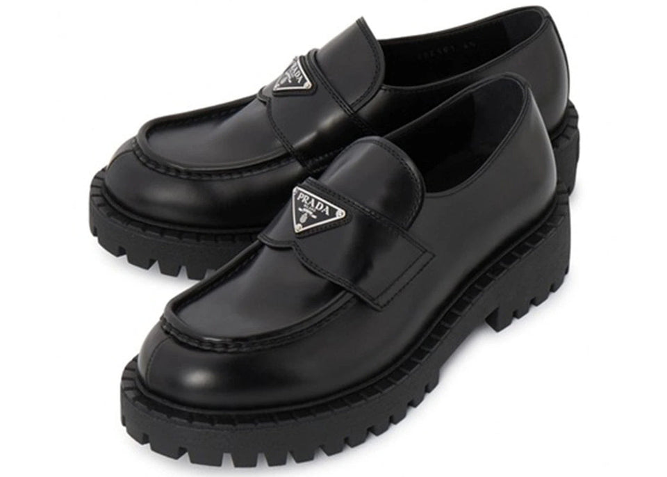 Prada Lug Sole Loafer Black Brushed Leather