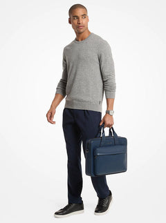 Michael Kors Pacey Medium Pebbled Leather Pocket Briefcase Navy