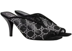 Gucci Gg Crystal 75Mm Heeled Sandal Black Mesh