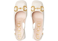 Gucci Horsebit 75Mm Heeled Slingback White Leather