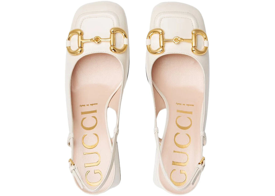 Gucci Horsebit 75Mm Heeled Slingback White Leather