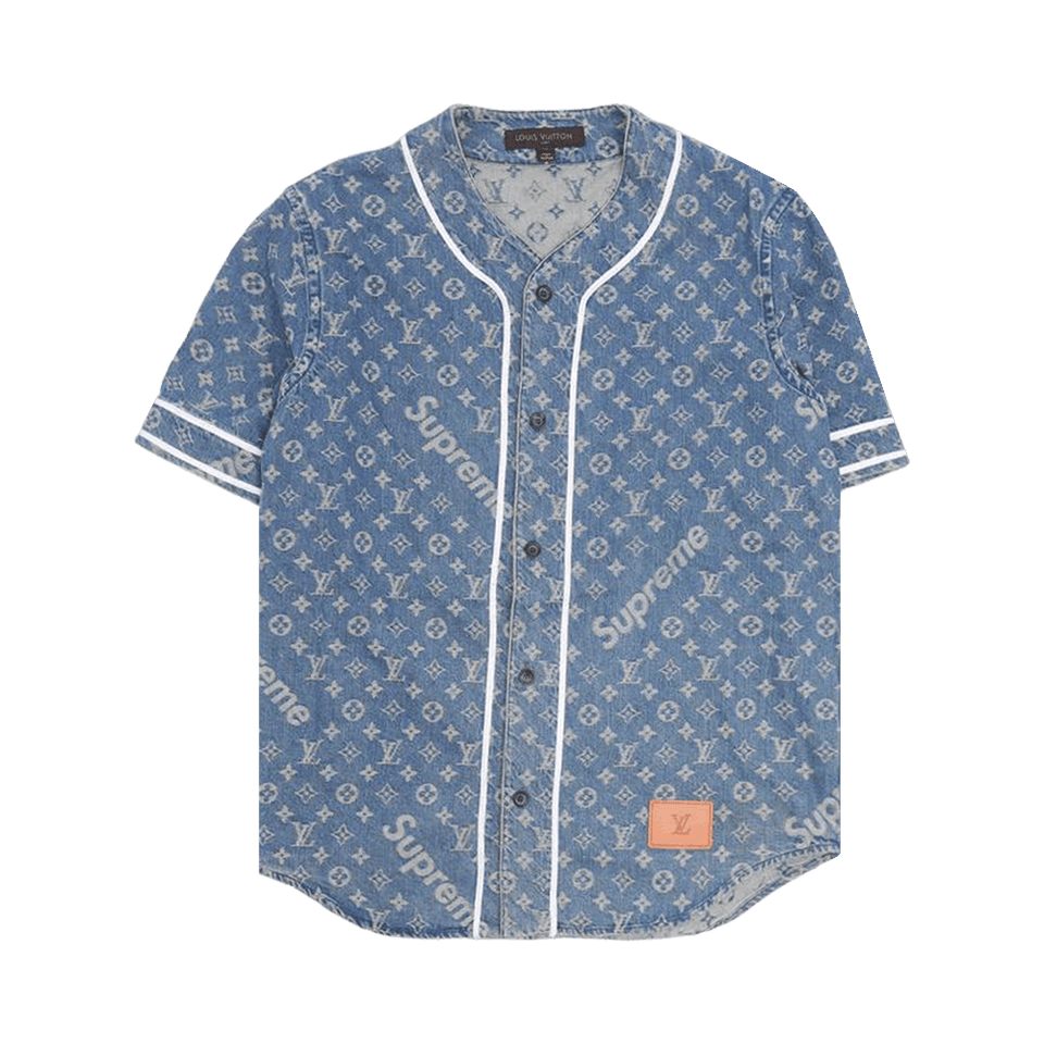Louis Vuitton x Supreme Jacquard Denim Baseball Jersey Blue