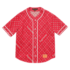 Louis Vuitton x Supreme Jacquard Denim Baseball Jersey Red