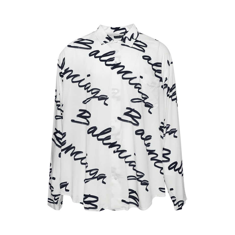 Balenciaga Logo Long-Sleeve Shirt White/Navy
