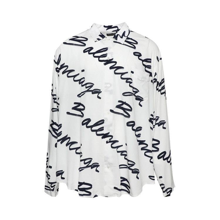 Balenciaga Logo Long-Sleeve Shirt White/Navy
