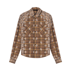 Amiri Bleach Bandana Plaid Shirt Brown