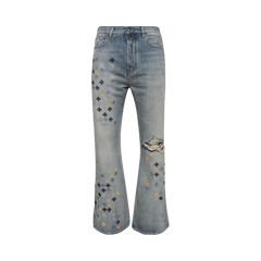 Amiri MA Quad Embroidered Flare Jeans Antique Indigo