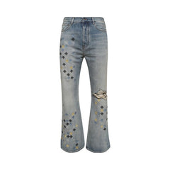 Amiri MA Quad Embroidered Flare Jeans Antique Indigo