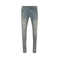 Amiri Script Logo Skinny Jean Antique Indigo