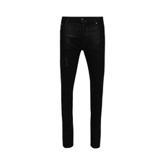 Amiri Serif Logo Wax Skinny Jean Black