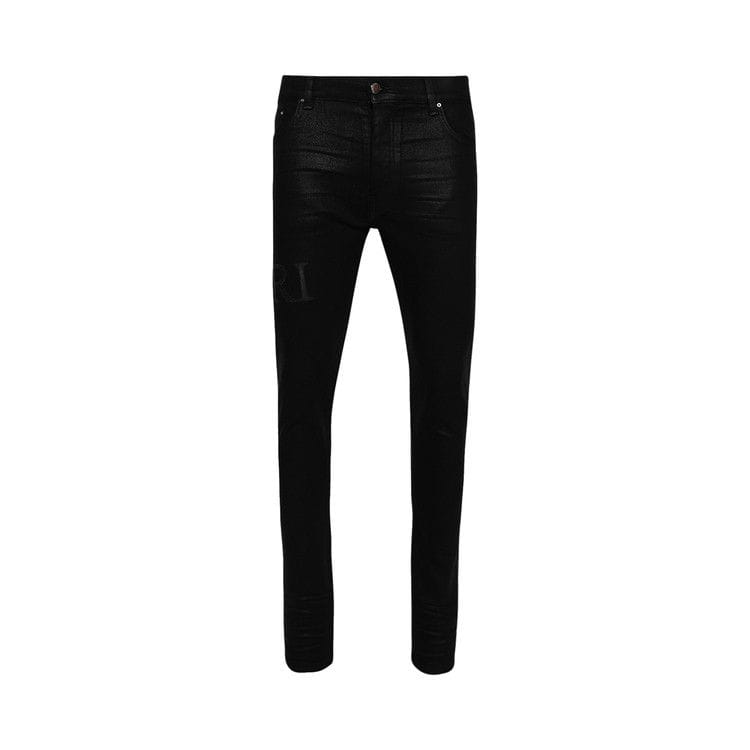 Amiri Serif Logo Wax Skinny Jean Black