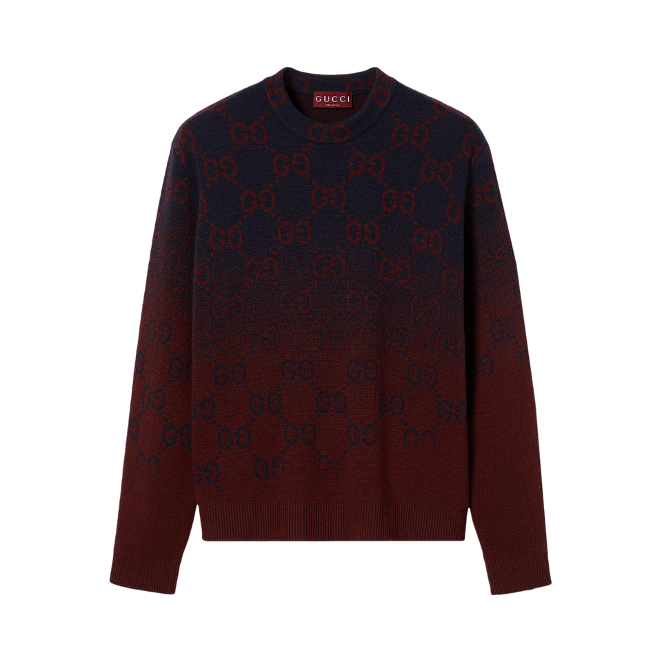 Gucci Degrade Wool Jacquard Sweater Ink/Bordeaux