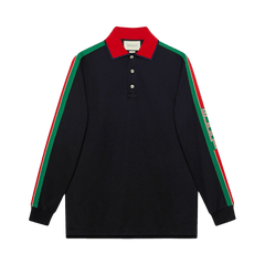 Gucci Long-Sleeve Logo Polo Multicolor