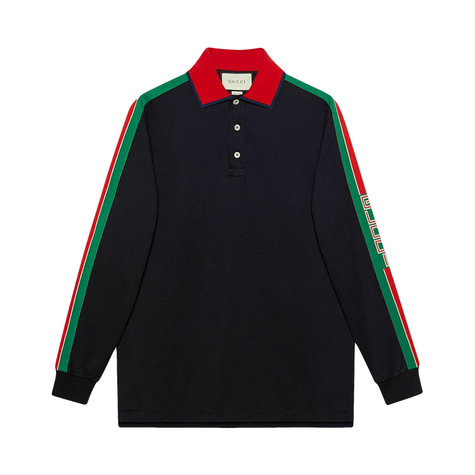 Gucci Long-Sleeve Logo Polo Multicolor