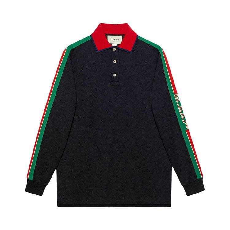Gucci Long-Sleeve Logo Polo Multicolor