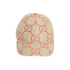 Gucci GG Raffia Effect Baseball Hat Beige/Red