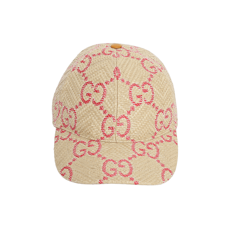 Gucci GG Raffia Effect Baseball Hat Beige/Red